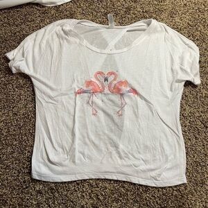 Bella Canvas flamingo large white open back T-shirt